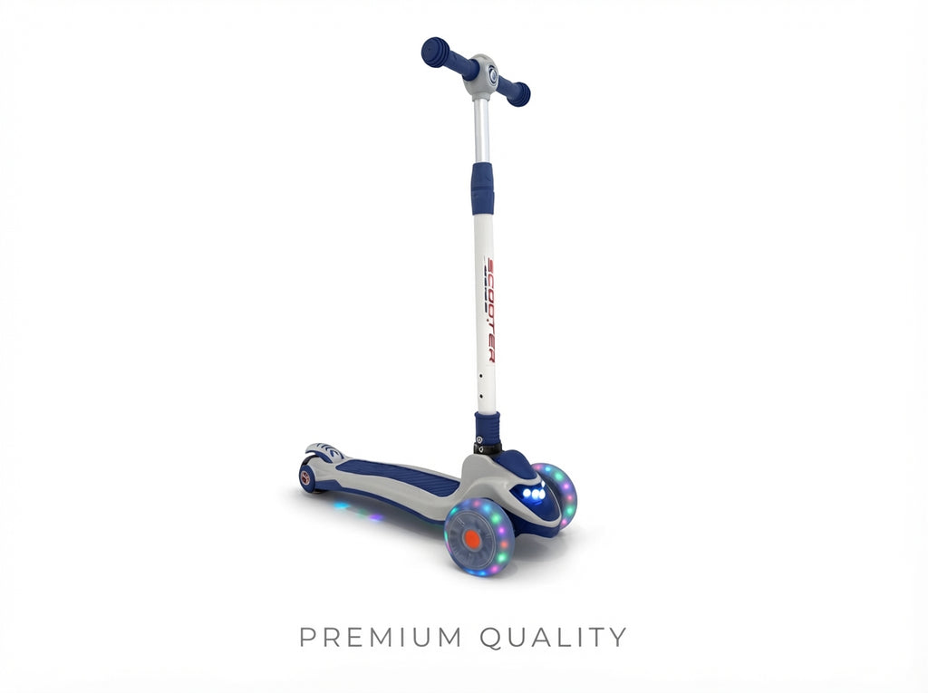 Kids 3-Wheel Kick Scooter with Built-In LED Headlights – Adjustable Height, Stable Lean-to-Steer Toy