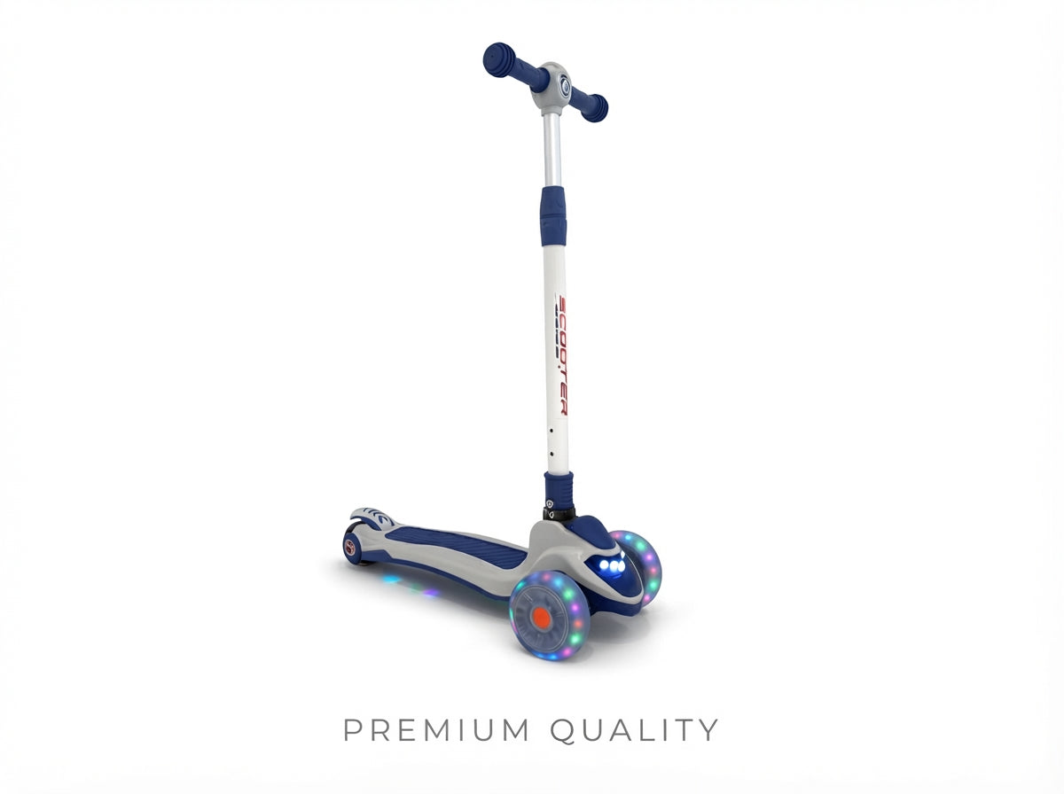 Kids 3-Wheel Kick Scooter with Built-In LED Headlights – Adjustable Height, Stable Lean-to-Steer Toy