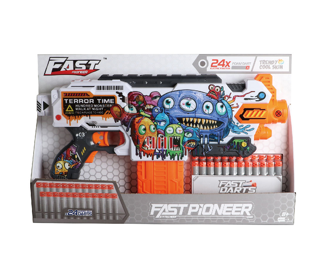Fast Pioneer Terror Time Foam Dart Blaster Gun with 24 Soft Foam Darts