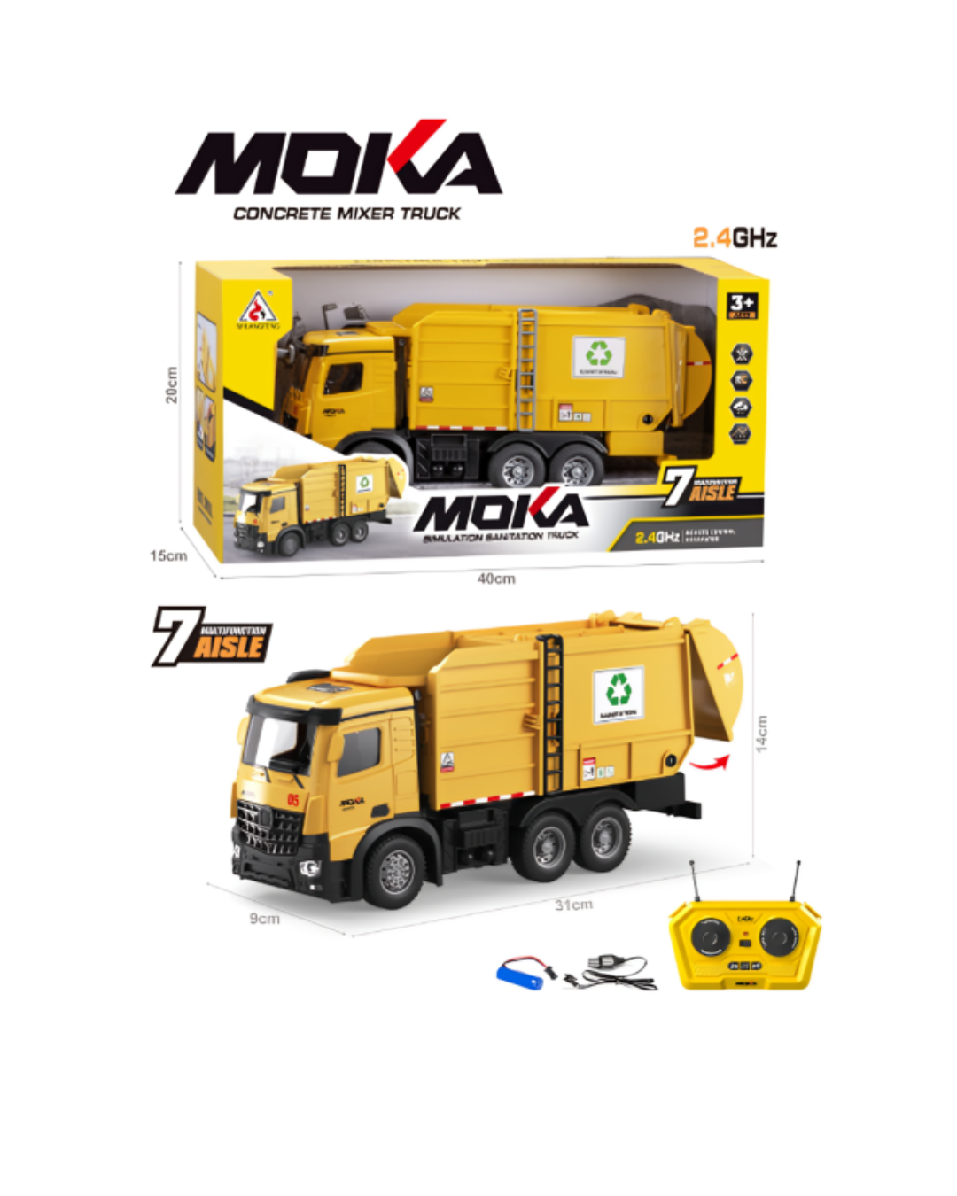 Remote Control Garbage Truck Toy with 7-Channel Control