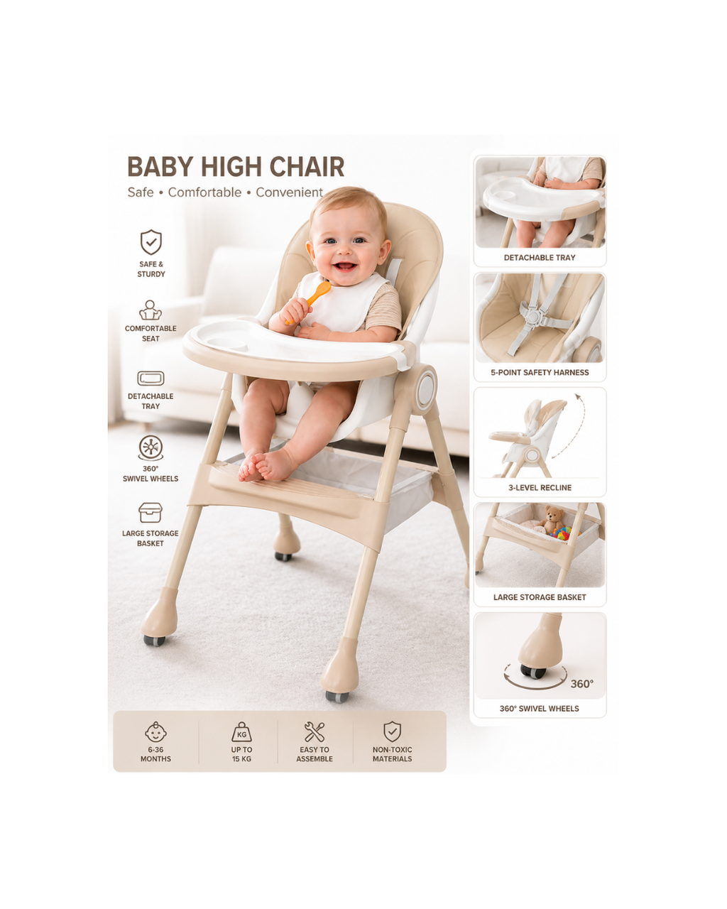 3-in-1 Adjustable Baby High Chair