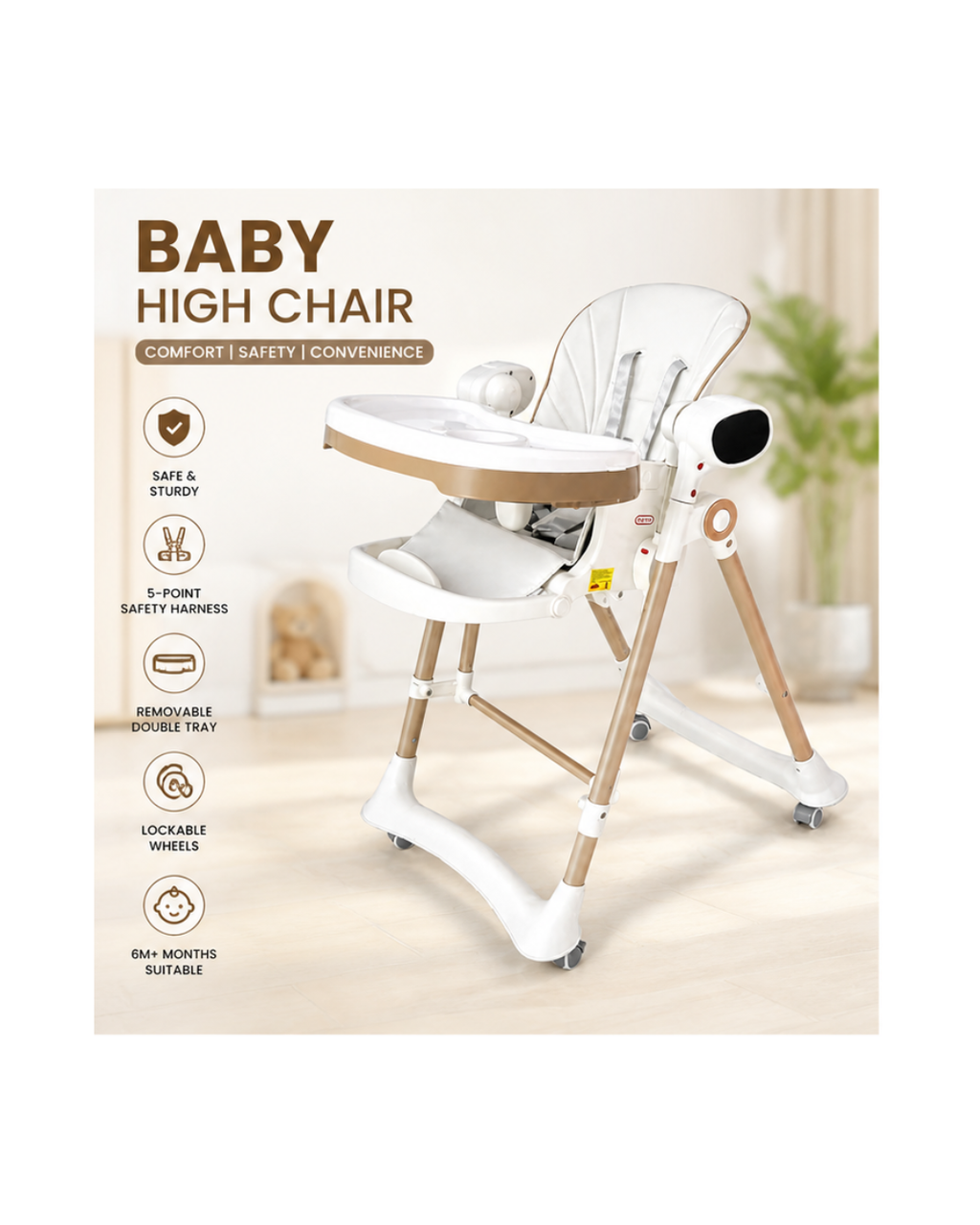 Premium Foldable Baby High Chair with Adjustable Recline