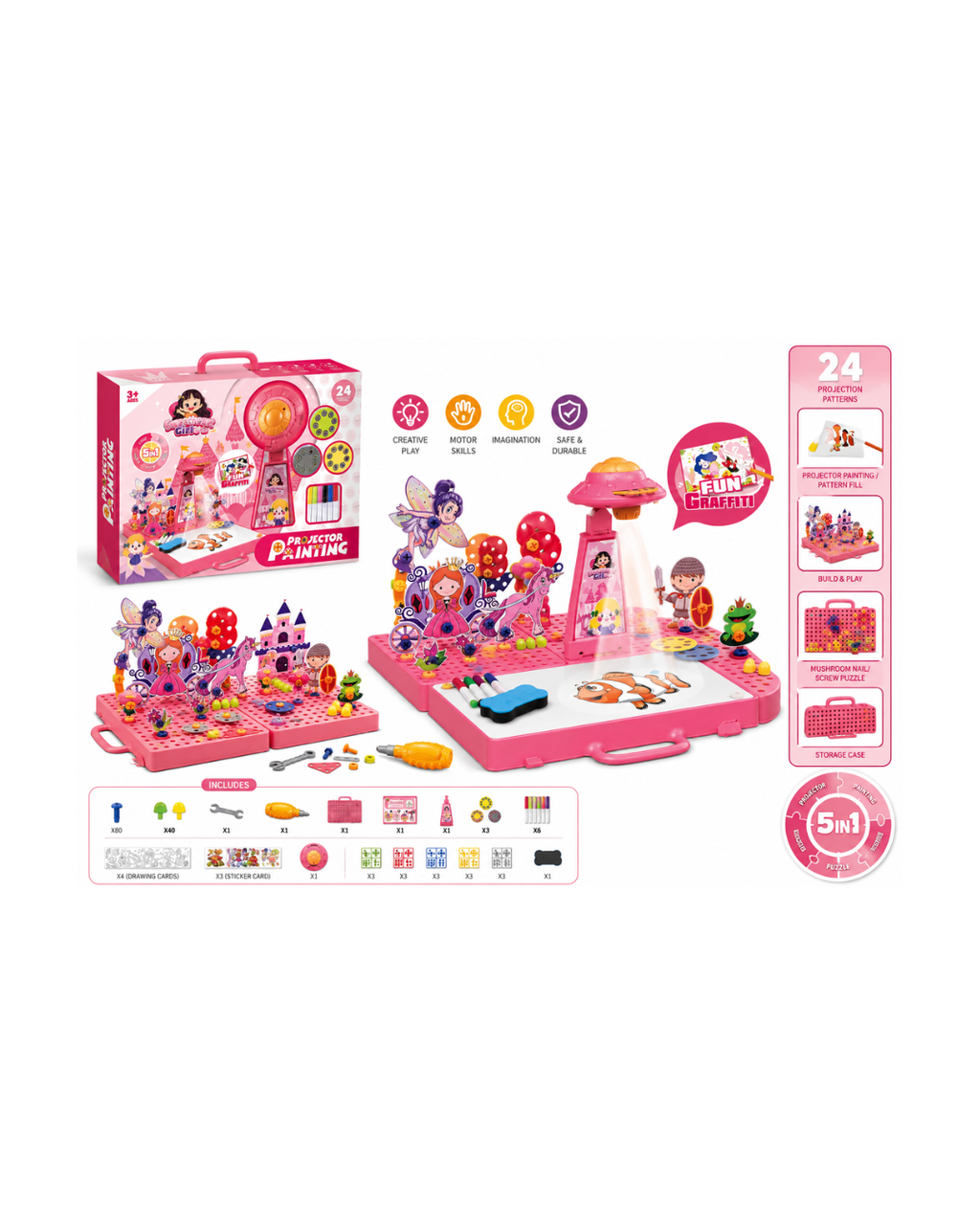 5-in-1 Fun Graffiti Projector Painting Set – Princess World Creative Learning Toy