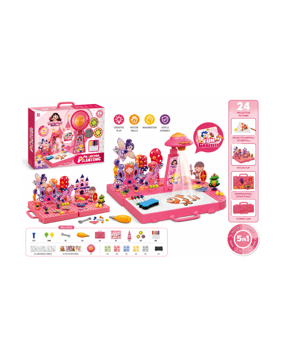 5-in-1 Fun Graffiti Projector Painting Set – Princess World Creative Learning Toy
