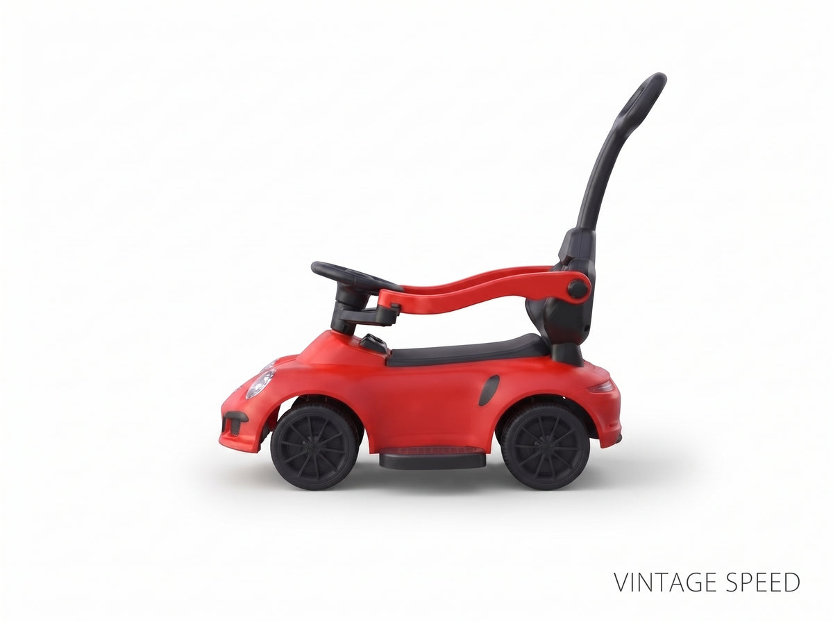 3-in-1 Kids Porsche-Style Ride-On Push Car – Toddler Stroller with Parent Push Handle, Safety Guardrails & Footrests