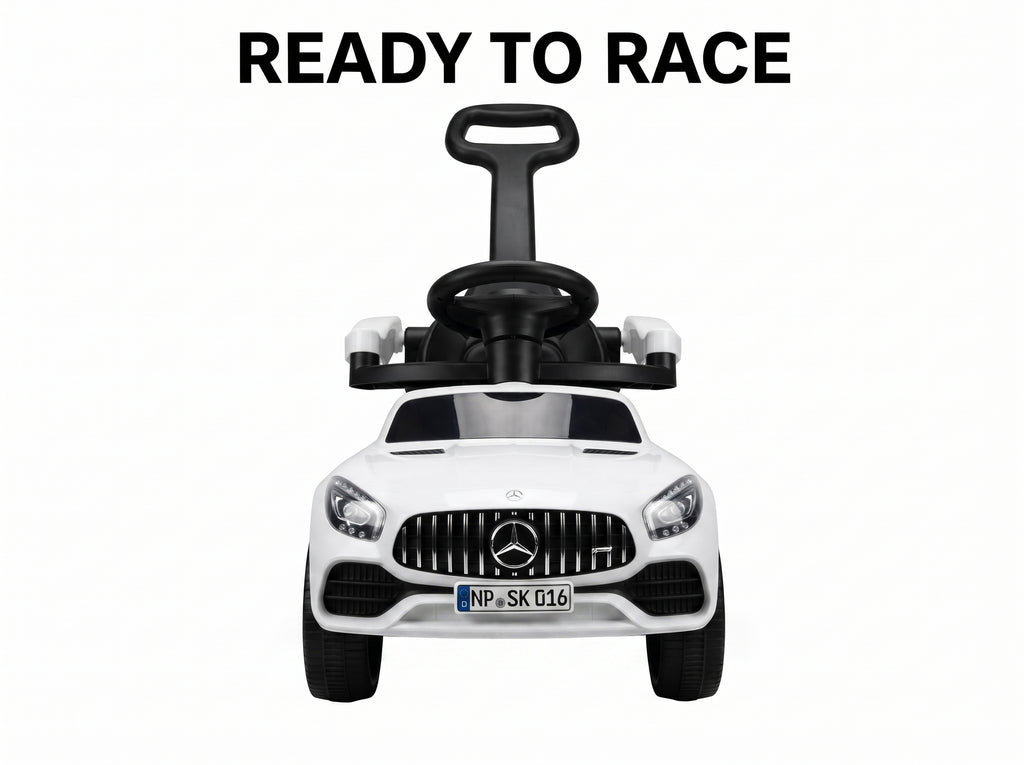 3-in-1 Kids Mercedes-Style Ride-On Push Car – Toddler Stroller with Parent Push Handle, Safety Guardrails & Footrests