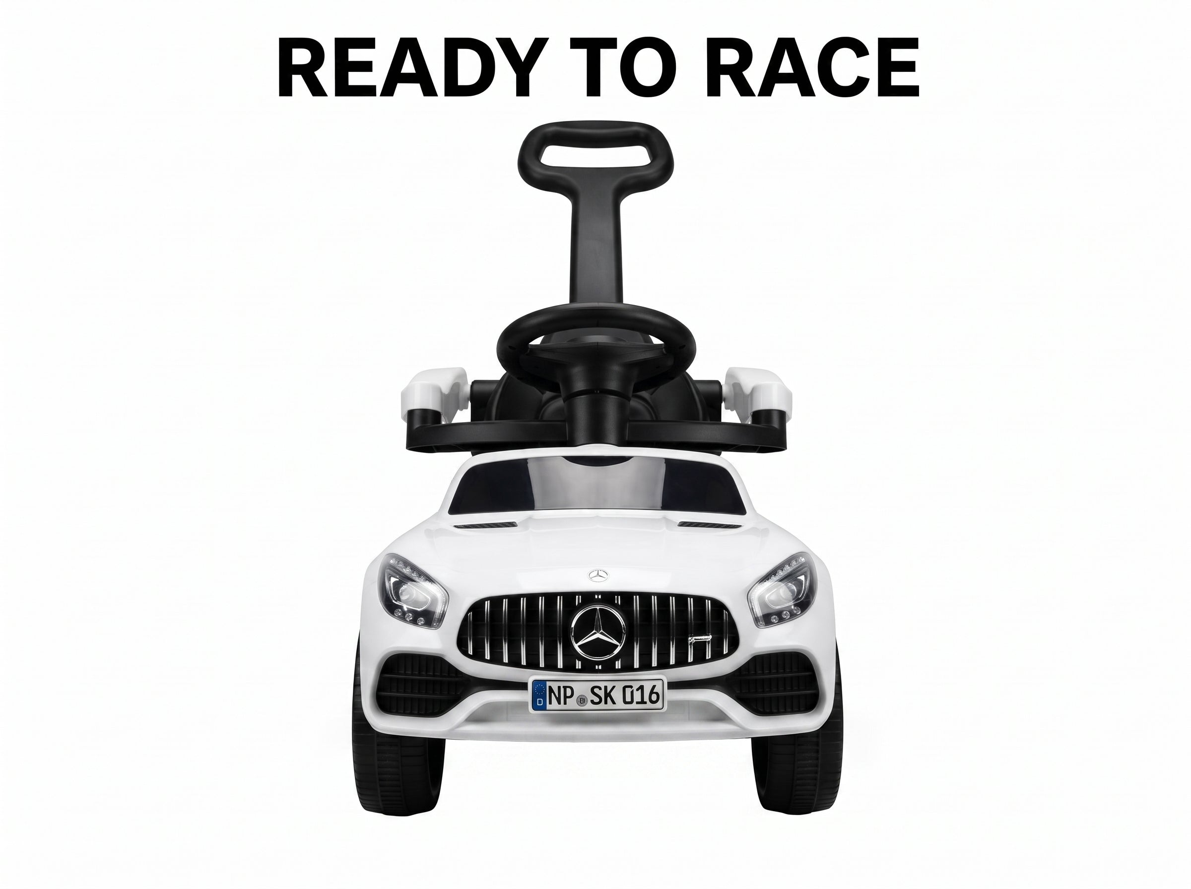 3-in-1 Kids Mercedes-Style Ride-On Push Car – Toddler Stroller with Parent Push Handle, Safety Guardrails & Footrests