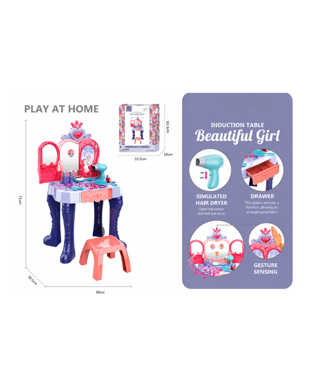 Beautiful Girl Induction Vanity Table Set – Light, Sound & Hair Dryer Toy