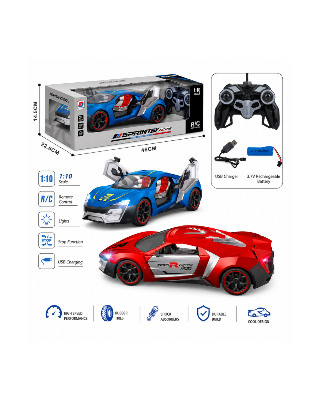 1:10 RC Sprint Racing Sports Car – Rechargeable Remote Control Car