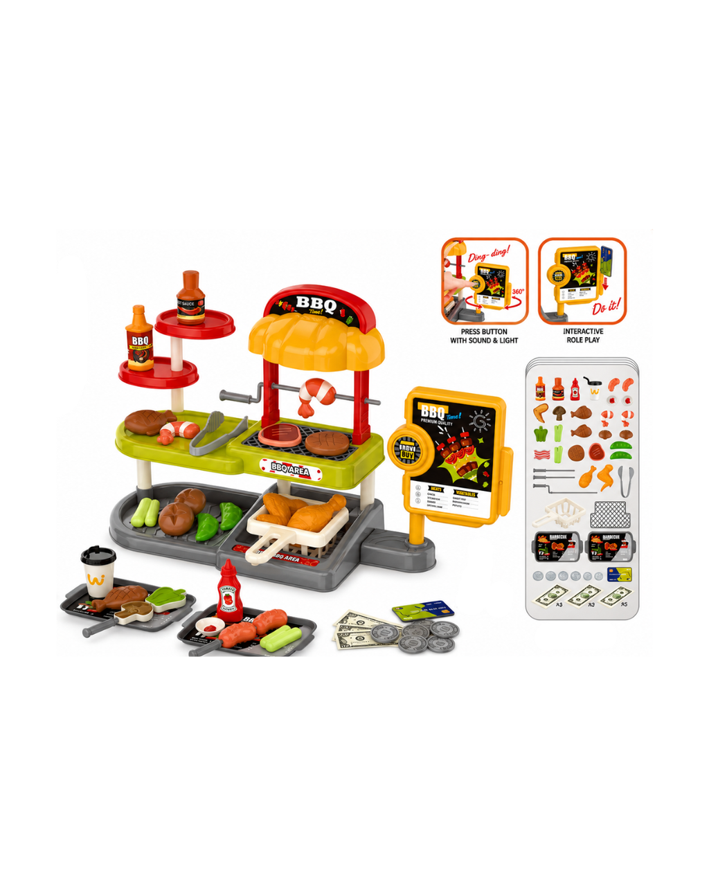 Kids BBQ Shop Play Set – 56 Pieces Interactive Kitchen Toy