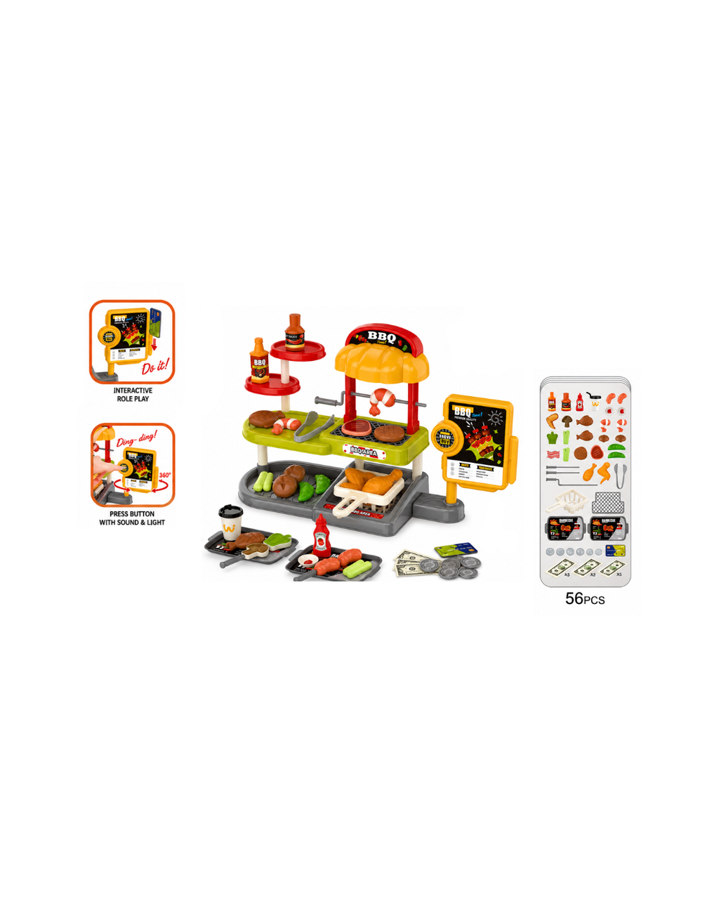 Kids BBQ Shop Play Set – 56 Pieces Interactive Kitchen Toy