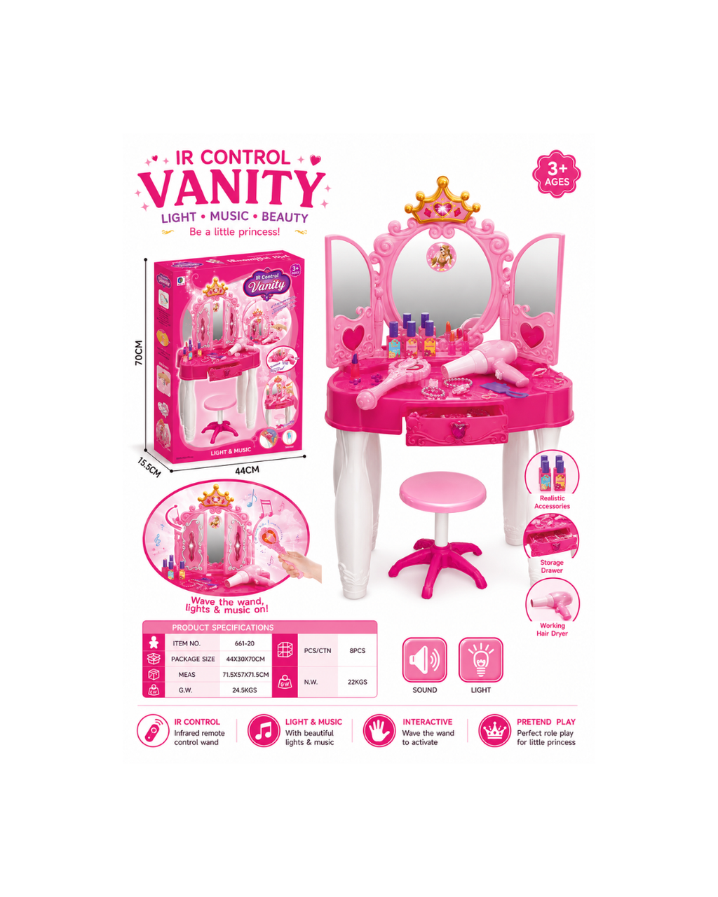 IR Control Vanity Beauty Dressing Table Set