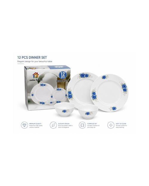 12 PCS Ceramic Dinner Set – Blue Floral Design