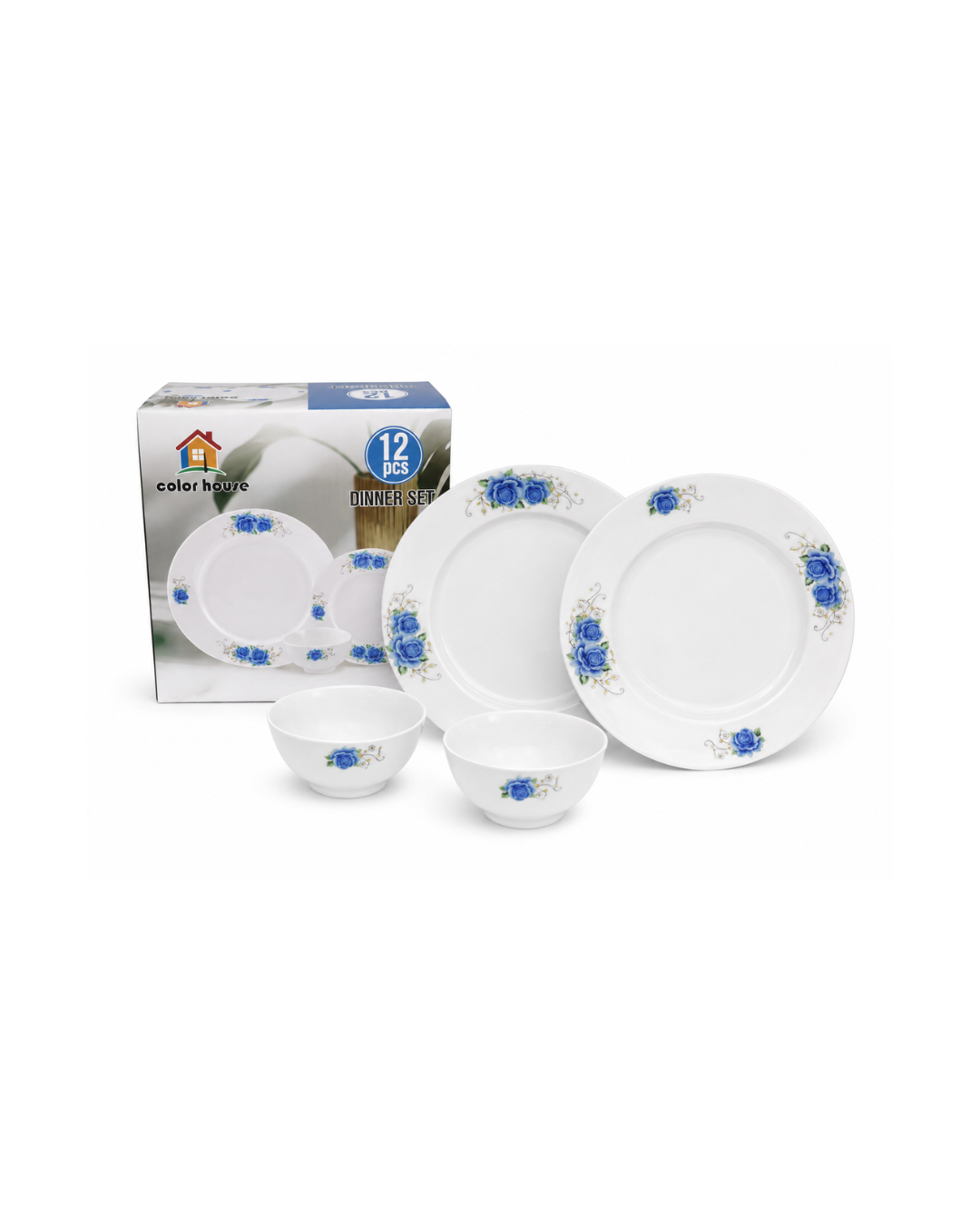12 PCS Ceramic Dinner Set – Blue Floral Design