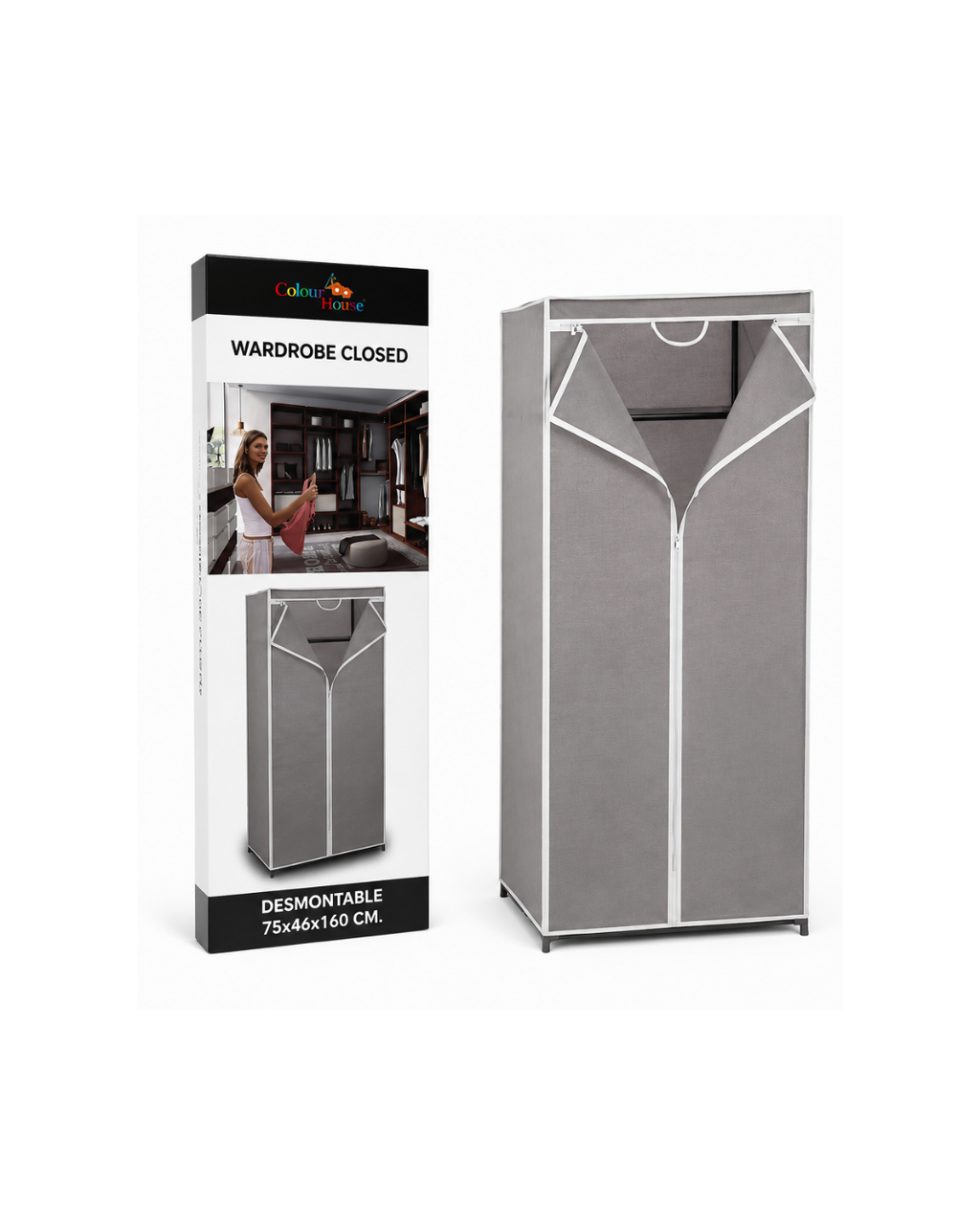 Portable Fabric Wardrobe Closet – Grey Storage Organizer (75×46×160 cm)