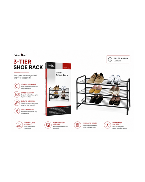 3-Tier Metal Shoe Rack Organizer – Black (76×29×48 cm)