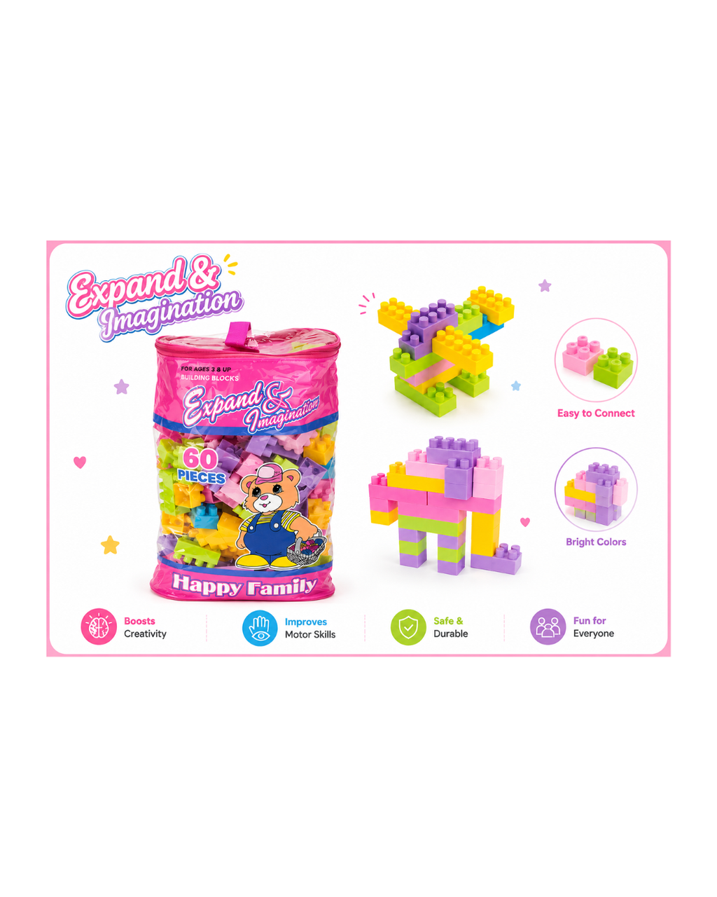 60 Pieces Building Blocks Set – Happy Family Creative Blocks