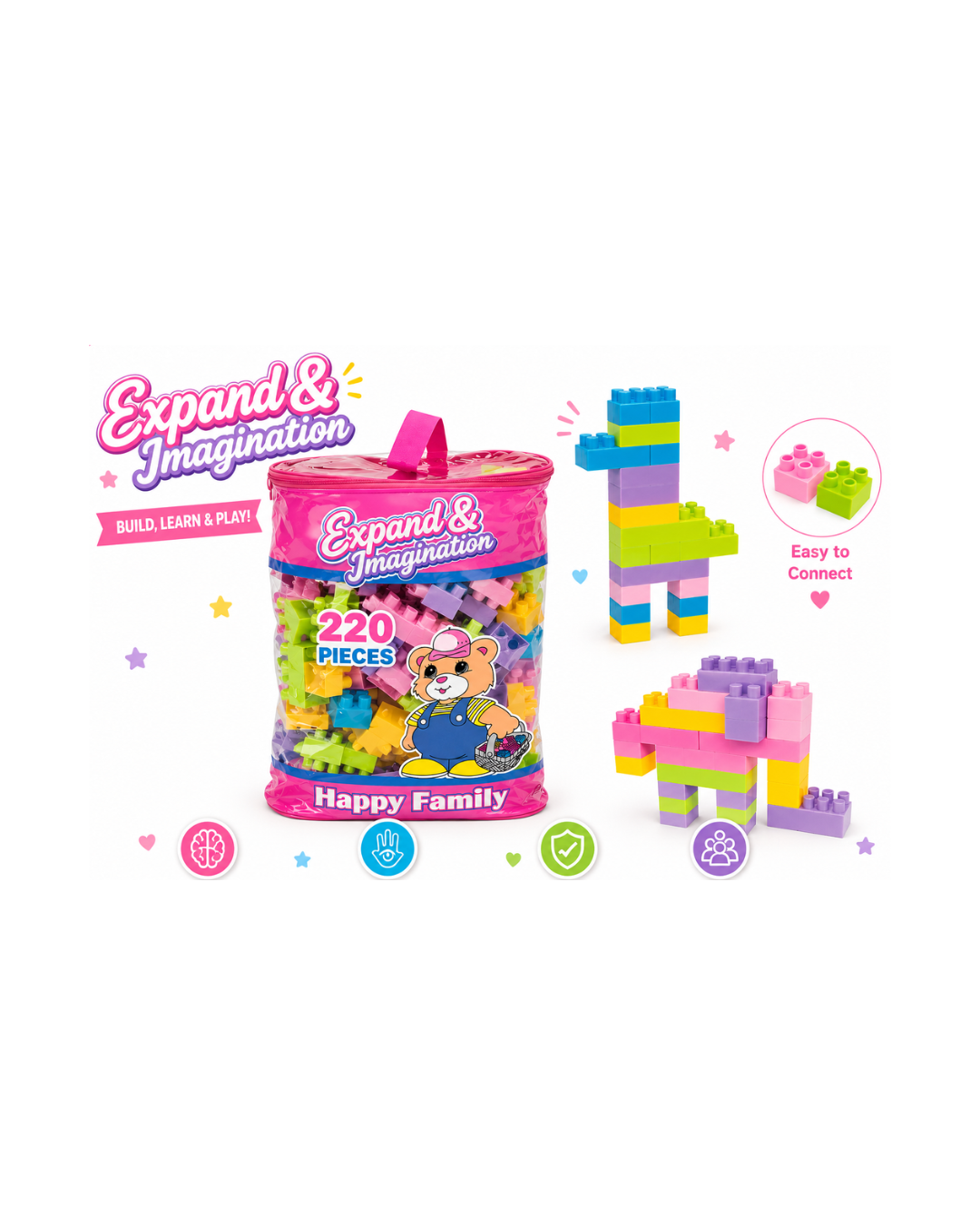 220 Pieces Building Blocks Set – Happy Family Creative Construction Blocks