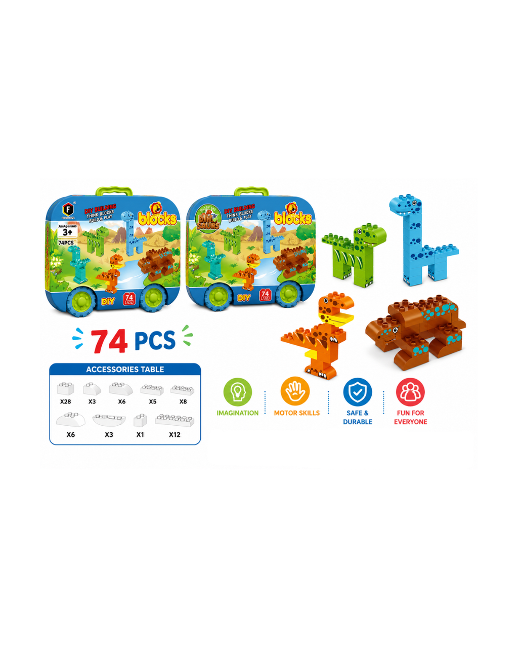 74 Pieces Dinosaur Building Blocks Set – DIY Build & Play