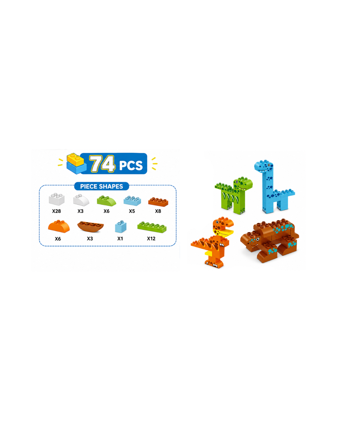 74 Pieces Dinosaur Building Blocks Set – DIY Build & Play