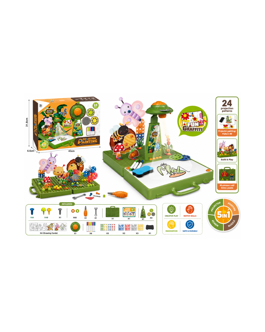 5-in-1 Fun Graffiti Projector Painting Set – Insect World Creative Learning Toy