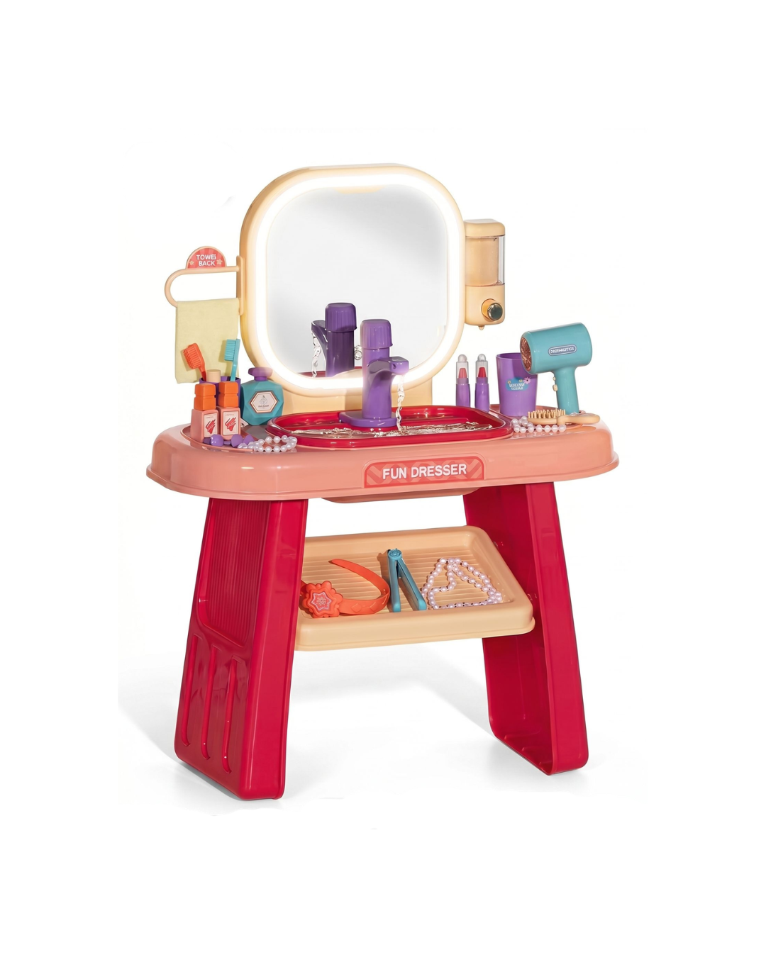Kids Vanity Dresser Makeup Table Set with Light & Accessories