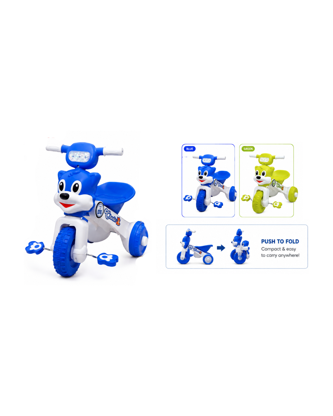 Charlie Kids Foldable Tricycle with Light-Up Handlebar