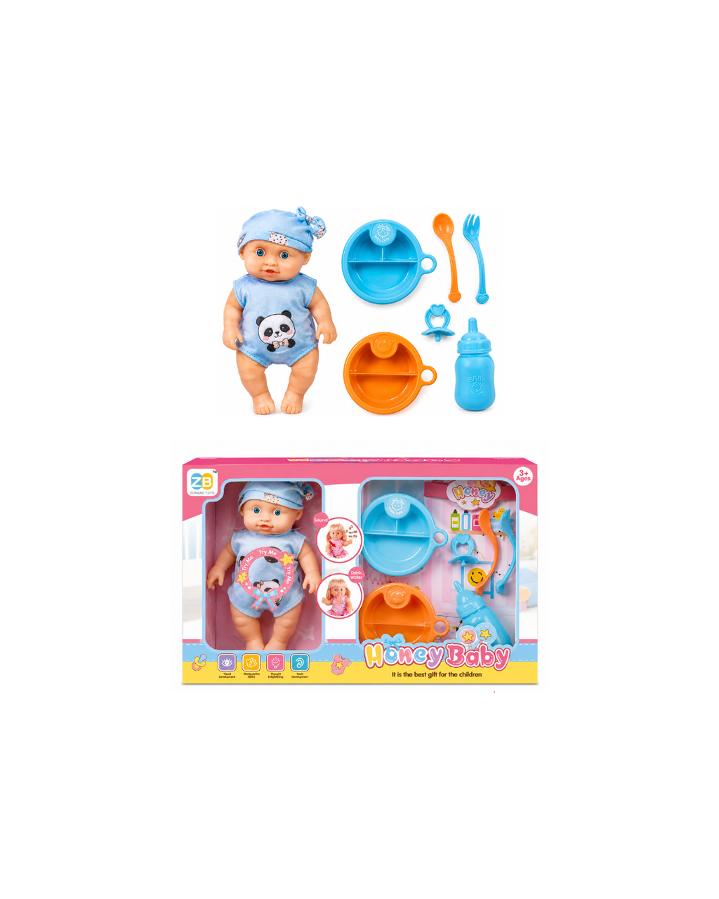 Honey Baby Doll Feeding Play Set with Sound & Accessories