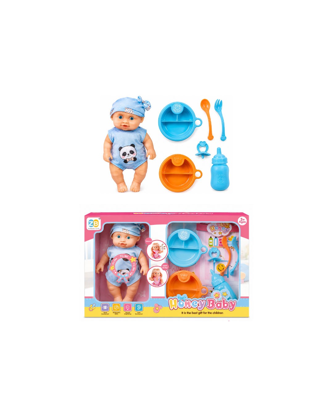 Honey Baby Doll Feeding Play Set with Sound & Accessories