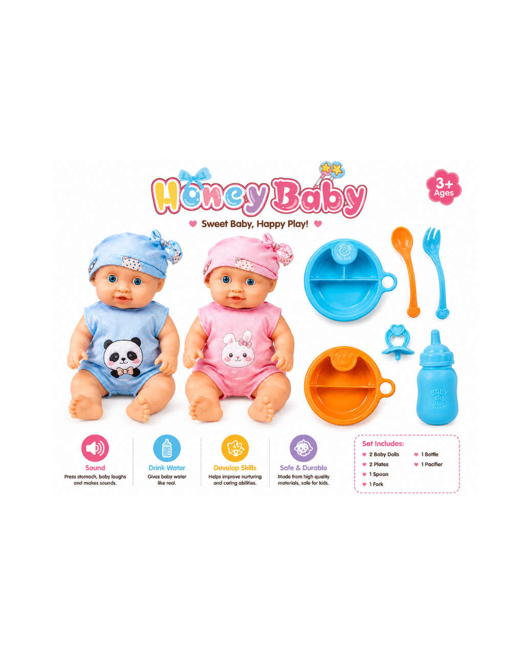 Honey Baby Doll Feeding Play Set with Sound & Accessories