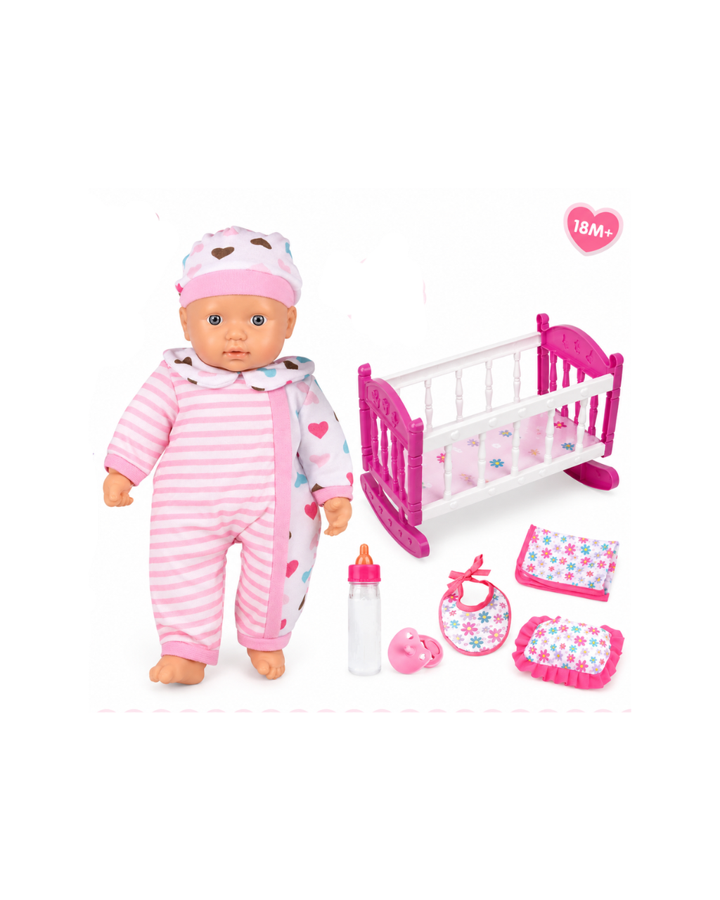 Sweet Baby Doll with Crib & Accessories – 16” Doll Set