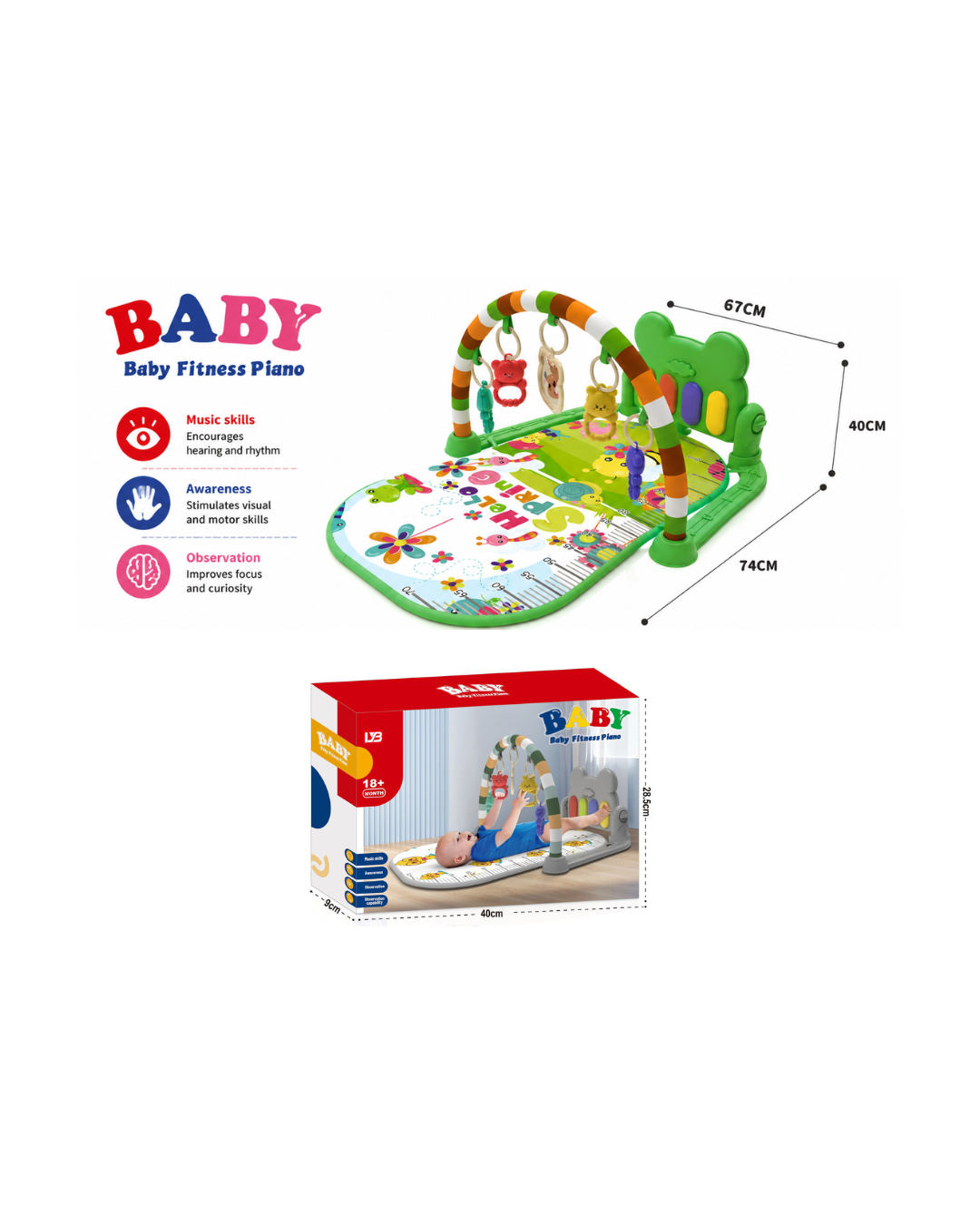 Baby Fitness Piano Play Mat with Hanging Toys & Music