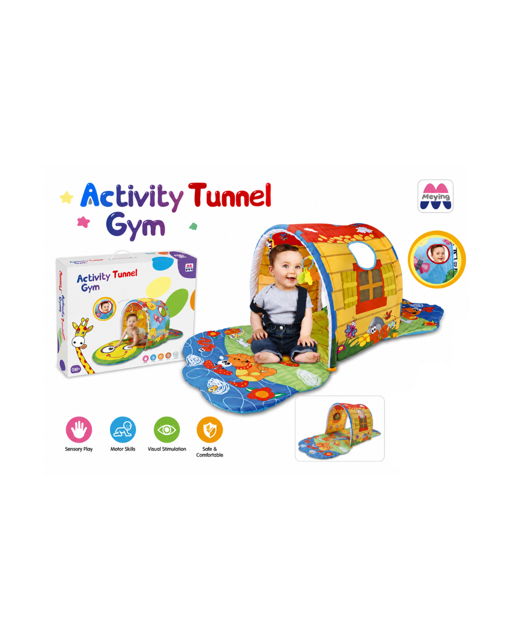 Baby Activity Tunnel Gym Play Mat for Crawling & Sensory Play
