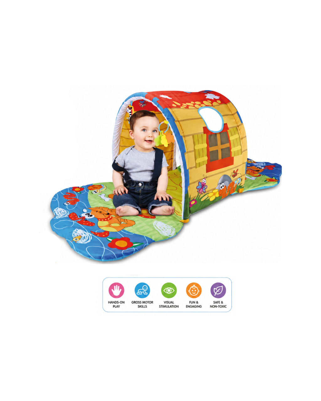 Baby Activity Tunnel Gym Play Mat for Crawling & Sensory Play