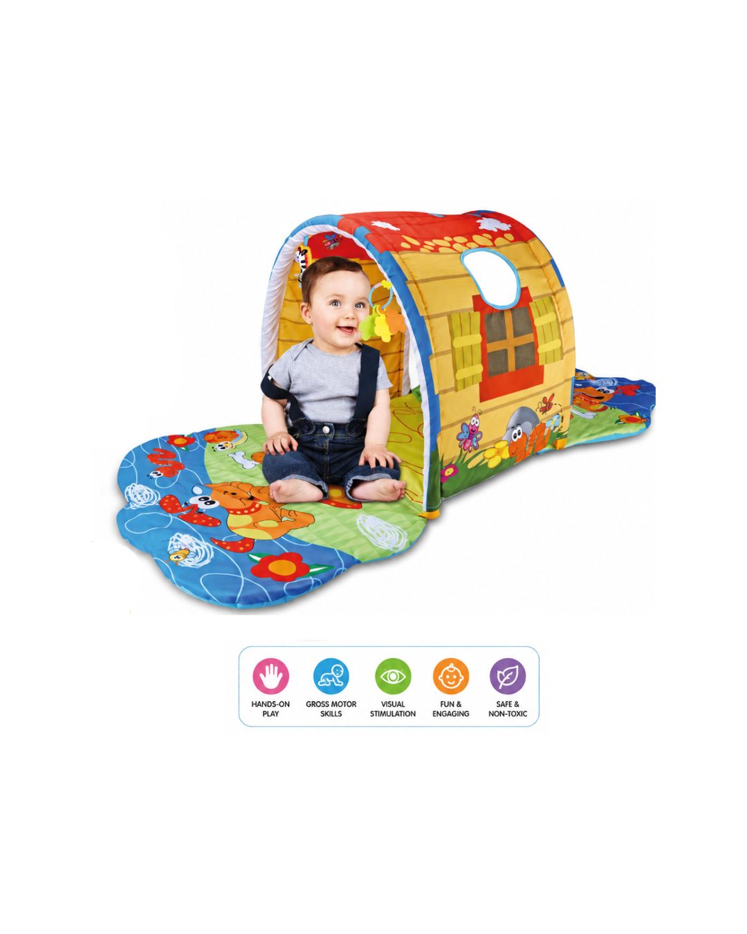 Baby Activity Tunnel Gym Play Mat for Crawling & Sensory Play
