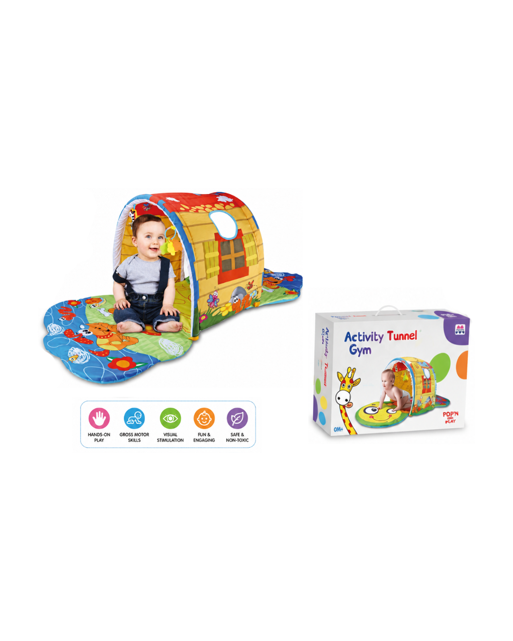 Baby Activity Tunnel Gym Play Mat for Crawling & Sensory Play