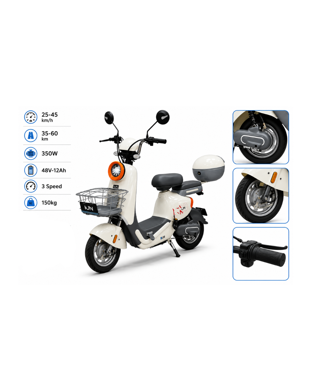 48V 350W Electric Scooter Bike with Smart Display & Basket