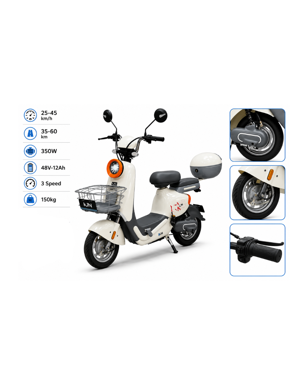 48V 350W Electric Scooter Bike with Smart Display & Basket