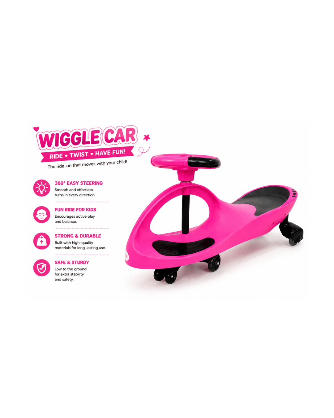 Kids Wiggle Car Ride-On Swing Car – 360° Steering