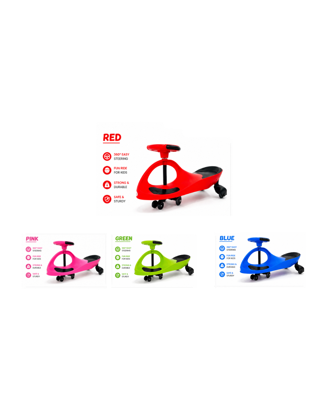 Kids Wiggle Car Ride-On Swing Car – 360° Steering