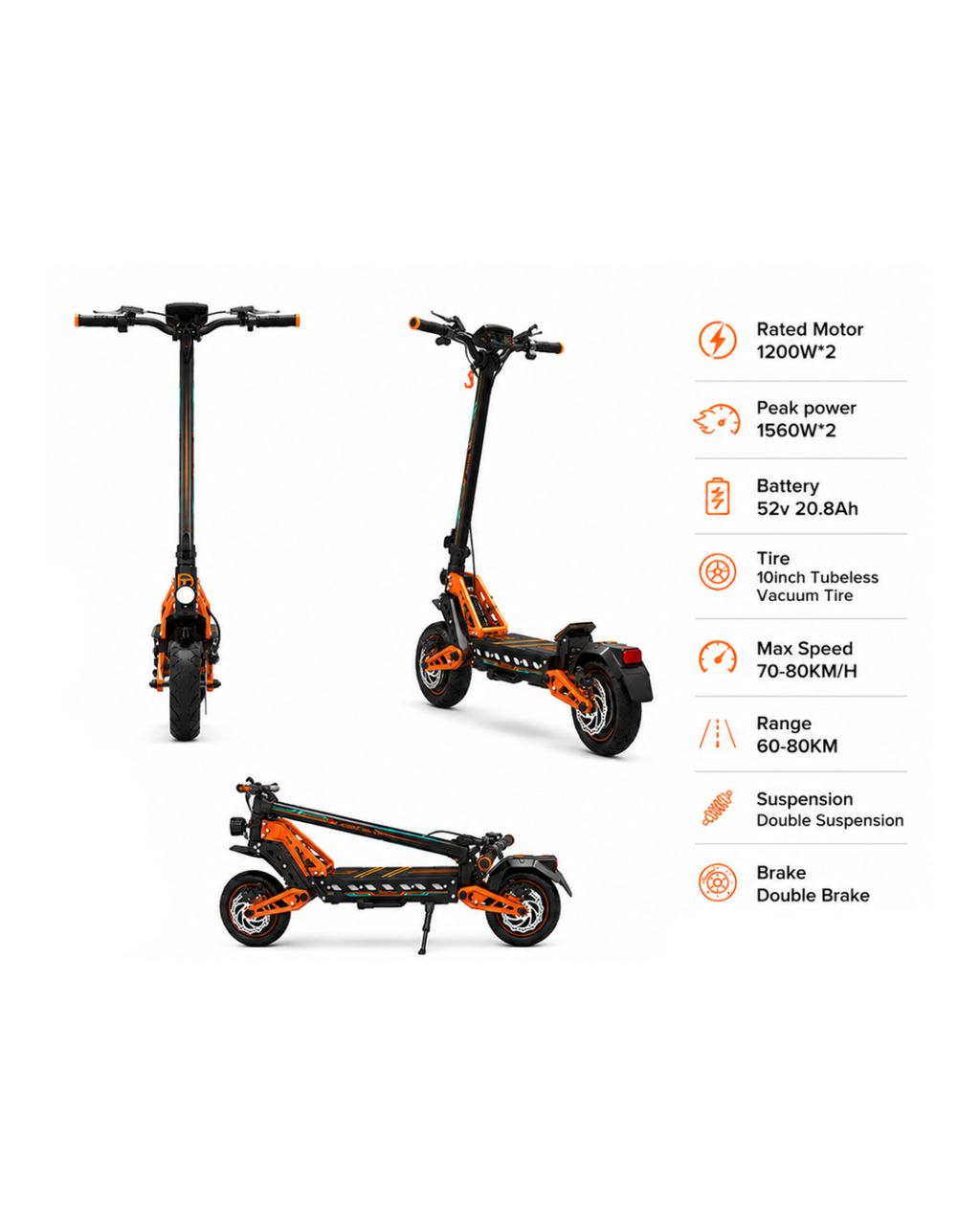 DriveTron Dual Motor Electric Scooter 52V 20.8Ah