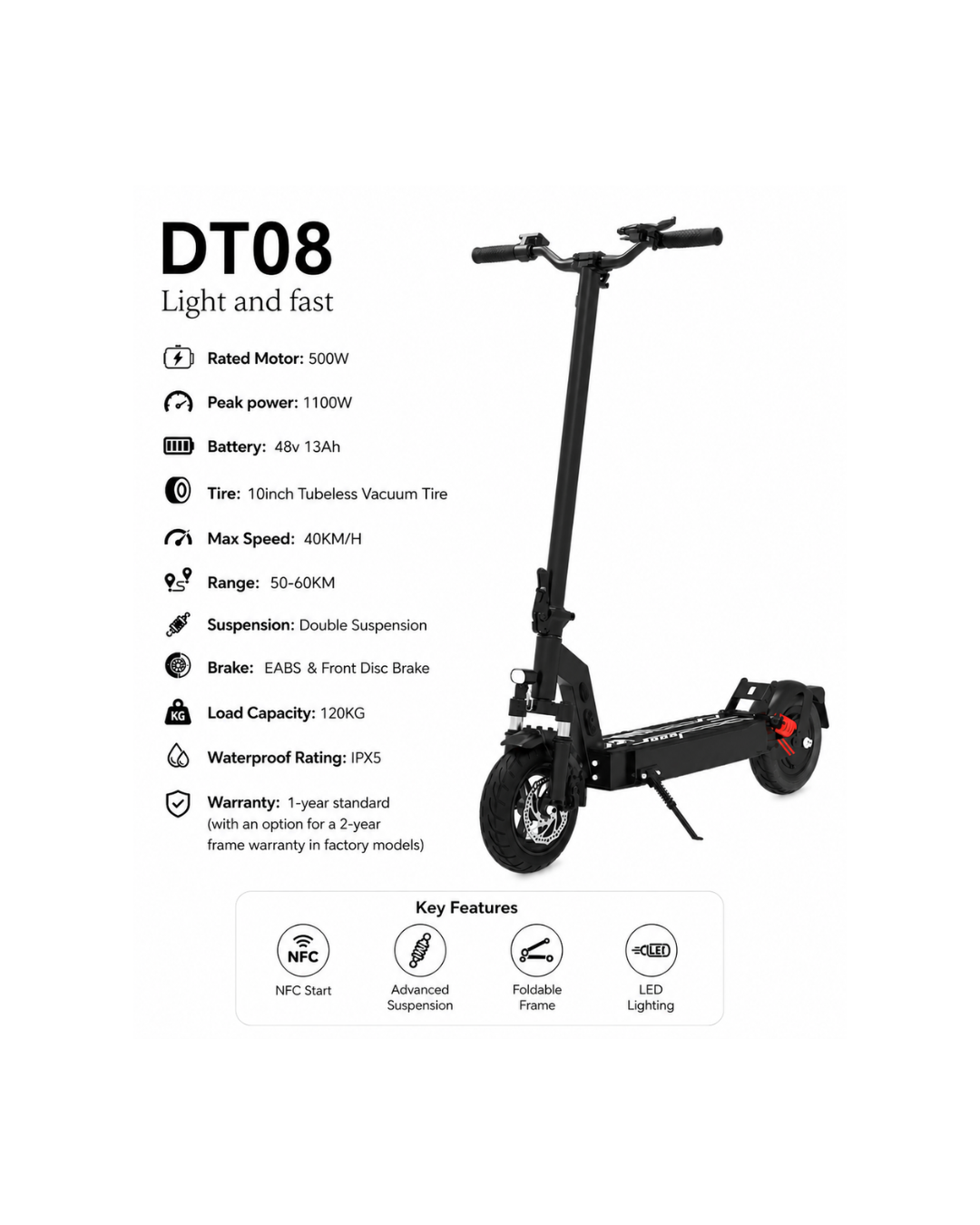 500W Foldable Electric Scooter 48V 13Ah