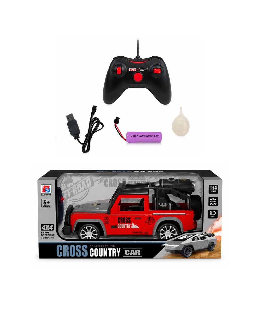 1:14 Cross Country RC 4x4 Car – Rechargeable Remote Control Vehicle