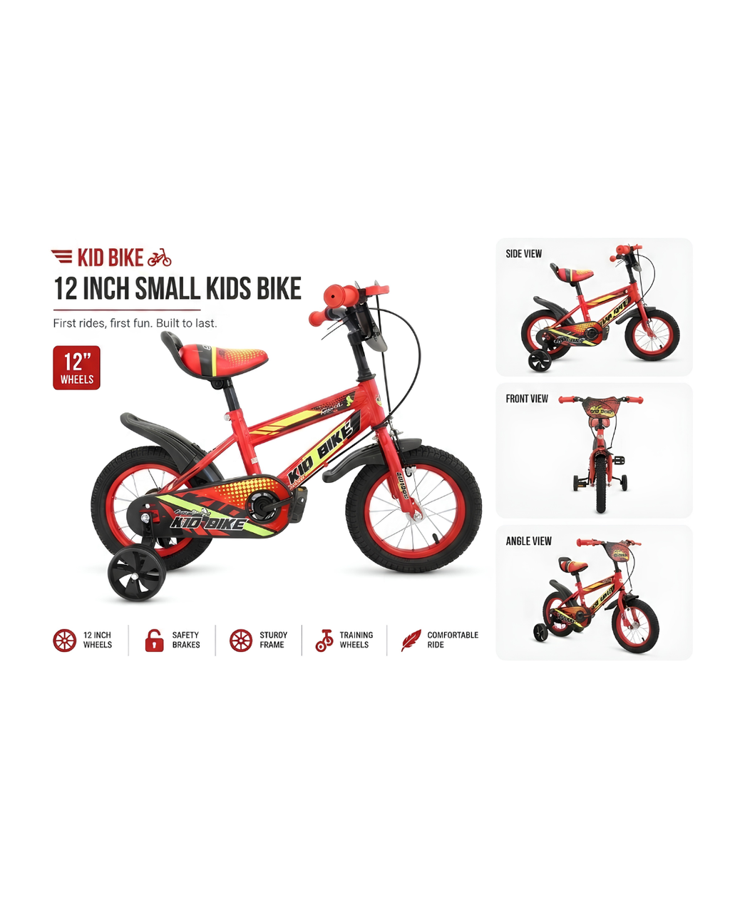 Premium 12-Inch Kids' Sport Bike with Training Wheels & Front Basket