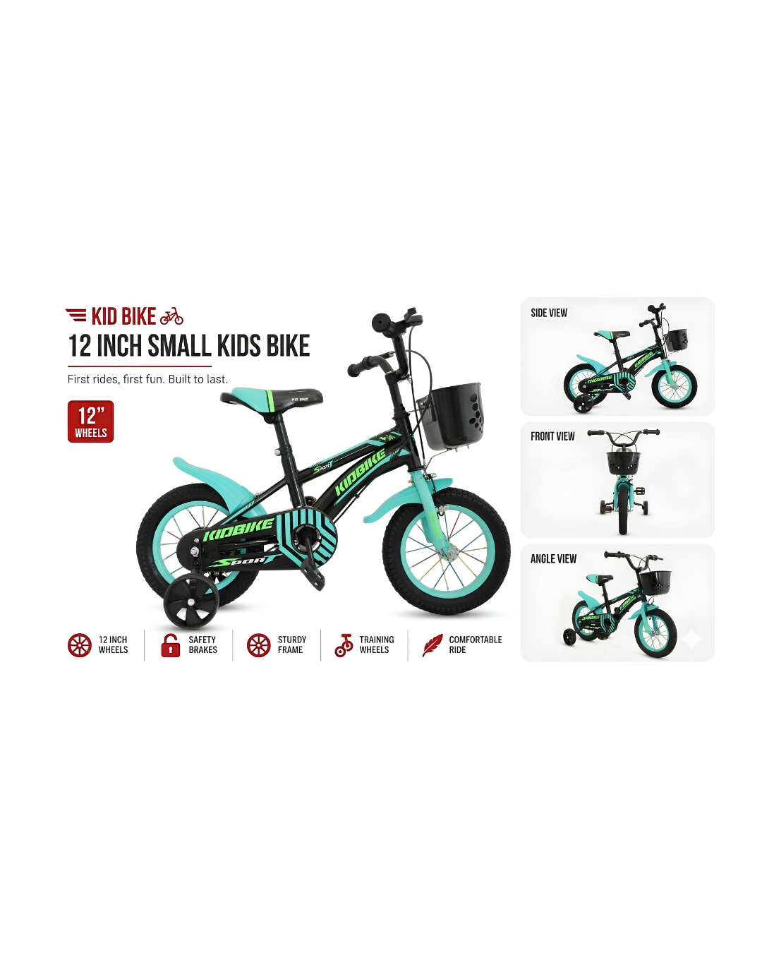 Premium 12-Inch Kids' Sport Bike with Training Wheels & Front Basket
