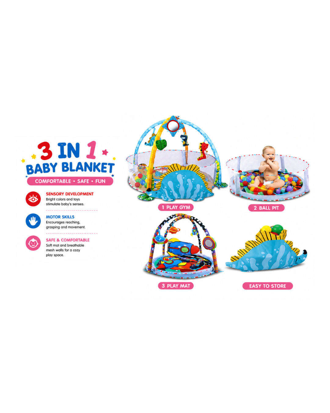 3-in-1 Ultimate Baby Play Gym, Mat & Ball Pit