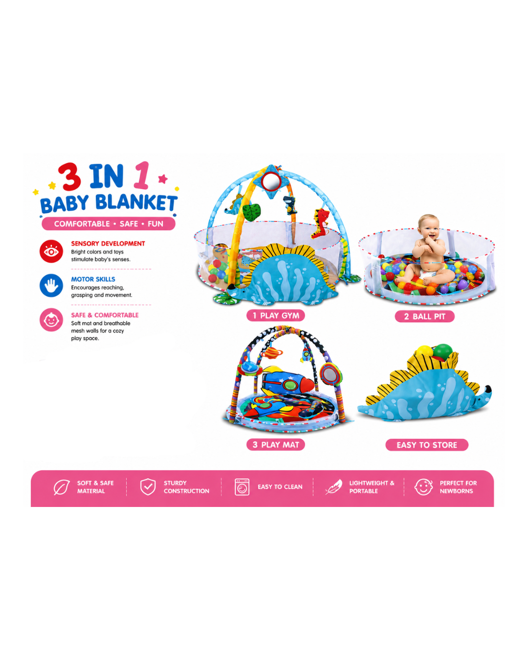 3-in-1 Ultimate Baby Play Gym, Mat & Ball Pit