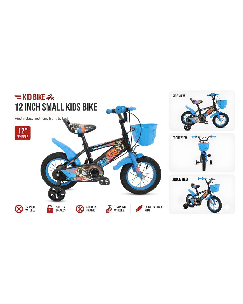 Premium 12-Inch Kids' Sport Bike with Training Wheels & Front Basket
