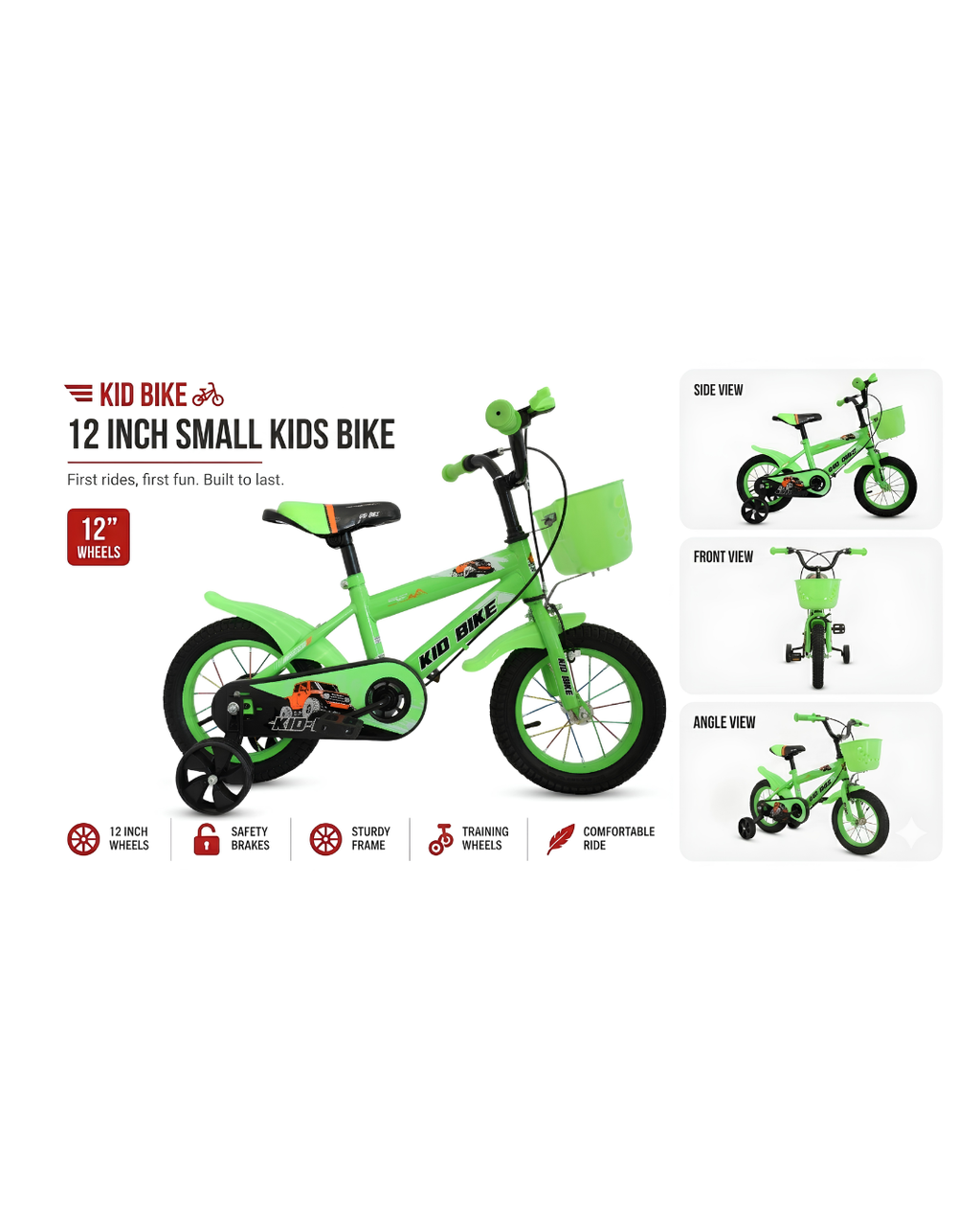 Premium 12-Inch Kids' Sport Bike with Training Wheels & Front Basket