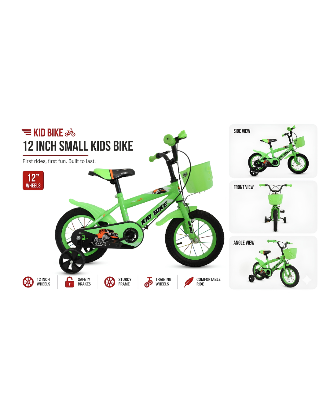 Premium 12-Inch Kids' Sport Bike with Training Wheels & Front Basket